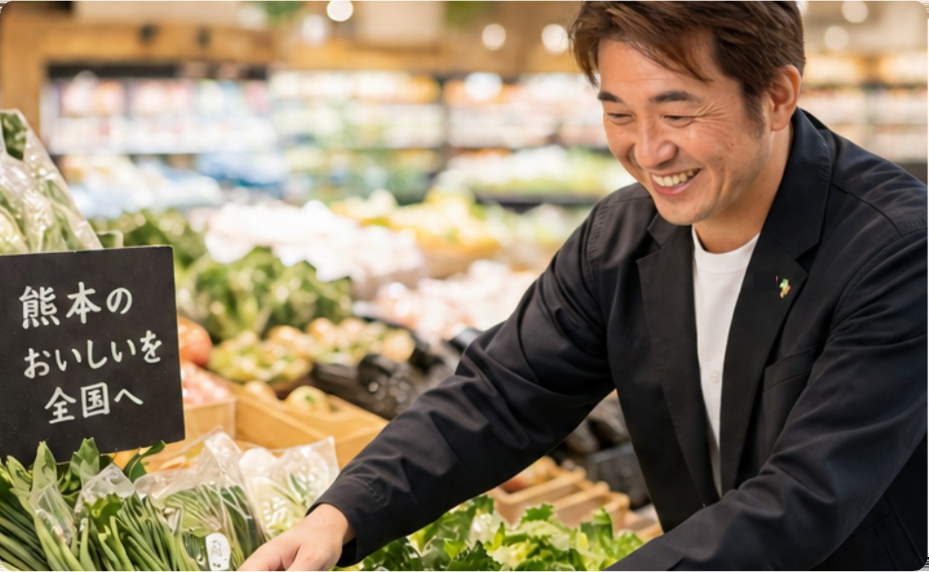 店頭で熊本県産の野菜を陳列する様子